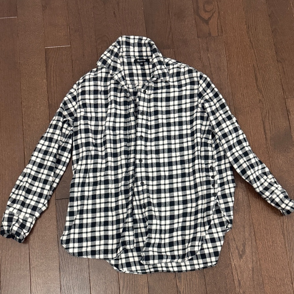 Madewell Black and White Plaid Flannel Shirt